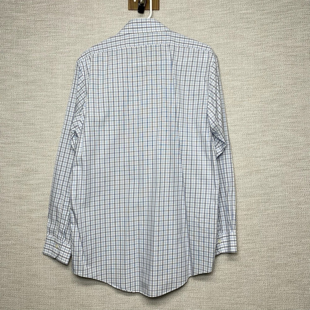 Brooks Brothers Shirt 16 33 Mens L/S Button Down Milano Blue White Gray Plaid - Picture 3 of 8